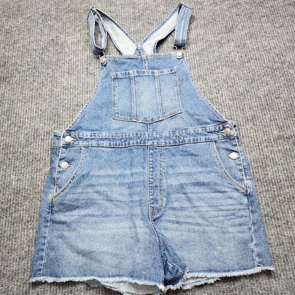 No Boundaries Denim - No Boundaries Denim Shortalls Medium Wash Frayed Hem Bib Overalls Size L 11-13